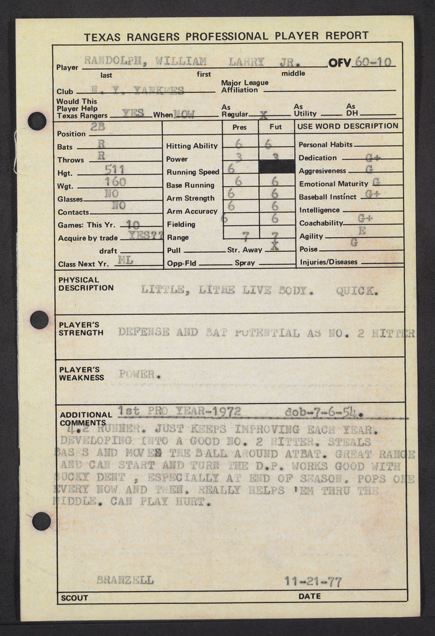 Willie Randolph scouting report