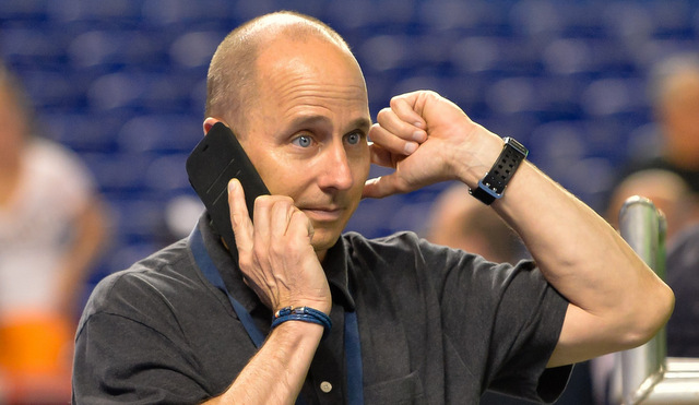 Jun 16, 2015; Miami, FL, USA; New York Yankees general manager Brian Cashman before a game against the Miami Marlins at Marlins Park. Mandatory Credit: Steve Mitchell-USA TODAY Sports