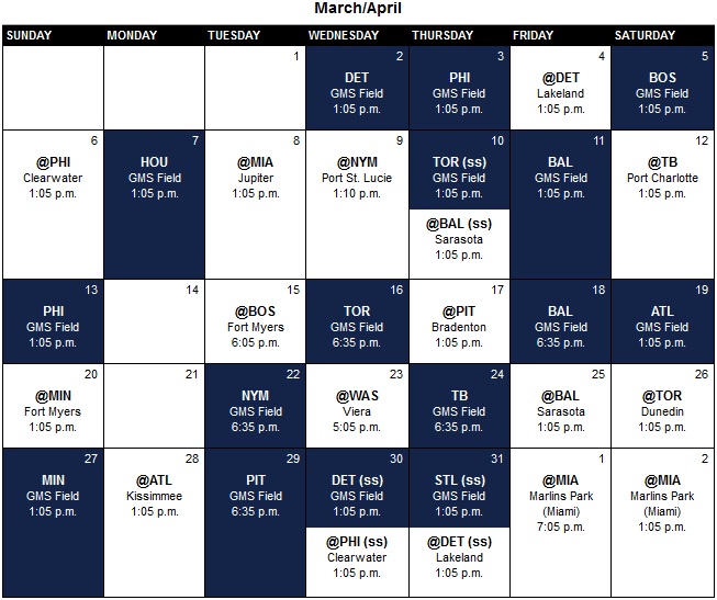 The Yankees 2015 schedule